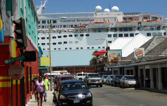 Cruise ships dock near Nassau. 