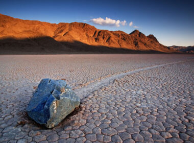 In California's Death Valley, huge stones were moved by unknown forces, leaving long traces.