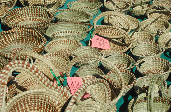 Sweetgrass baskets at the market in Charleston.