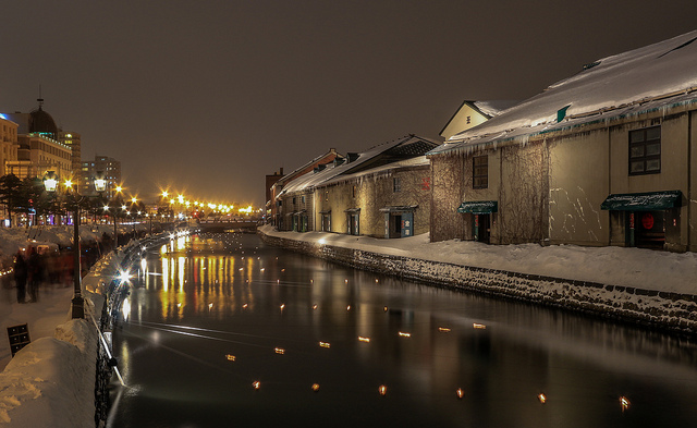 Otaru's famous canal in Hokkaido, thhe northernmost of Japan’s main islands. Hokkaido is known for its hot springs, volcanoes and ski resorts