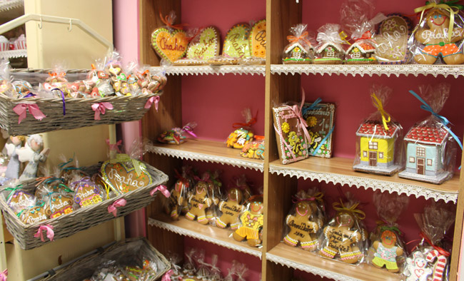 Perníčkův is a tiny gingerbread shop in Prague filled with ornate gingerbread creations. Photo by Janna Graber