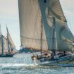 The Heritage sails the waters of Maine, followed by the Lewis R. French. Photo Maine Windjammer Association