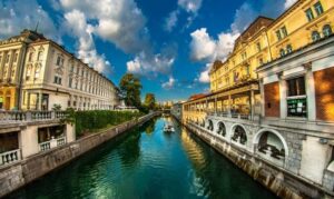 The view of Ljubljana, Slovenia from the three bridges. Photo by Matic Kremžar