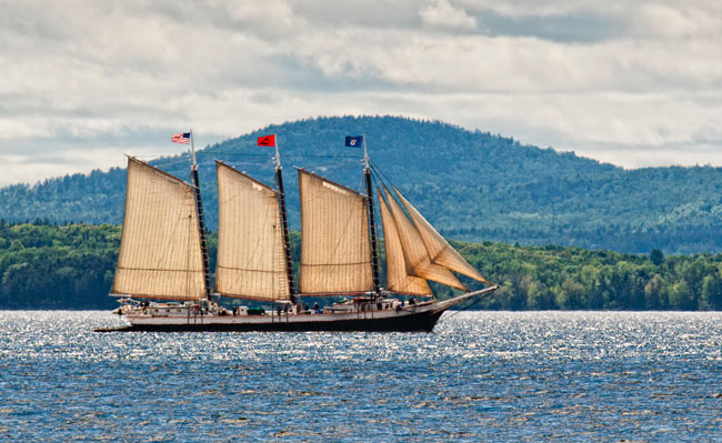 The Victory Chimes sails along coastal Maine. Photo by Fred LeBlanc