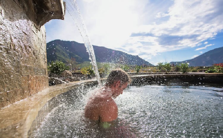 Soaking at Iron Mountain Hot Springs in Glenwood Springs, Colorado. Photo by Jack Affleck