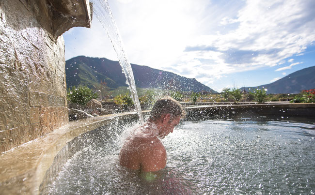 Soaking at Iron Mountain Hot Springs in Glenwood Springs, Colorado. Photo by Jack Affleck