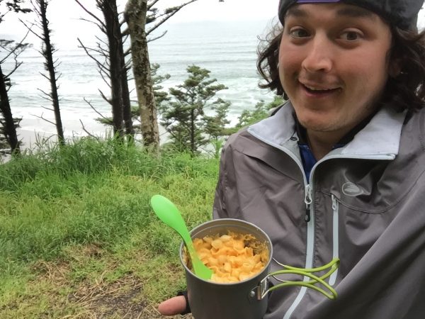 Enjoying some mac n' cheese dinner with a beautiful view of the ocean