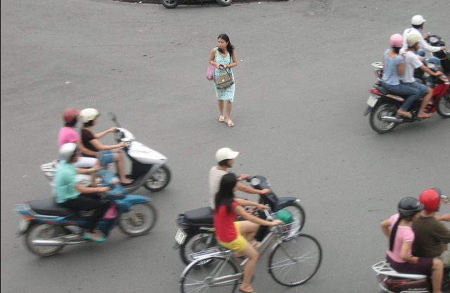 Crossing the street in Hanoi, Vietnam takes some courage. Flickr/Prince Roy