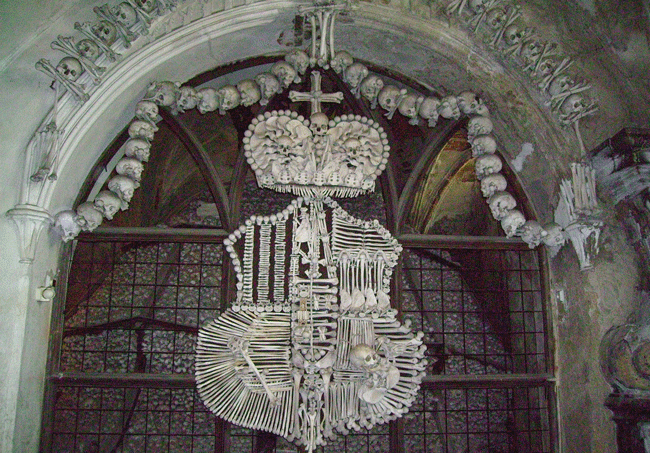 Welcome to the Sedlec Ossuary, known as the bone church, in Kunta Hora, Czech Republic