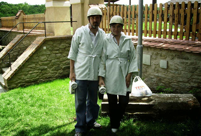 Eric and Nataliya ready to go into the mines. Photo courtesy Eric D. Goodman