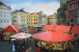Prague's Old Town Christmas Market in the early stages of being set up. Flickr/Jennie Douglas