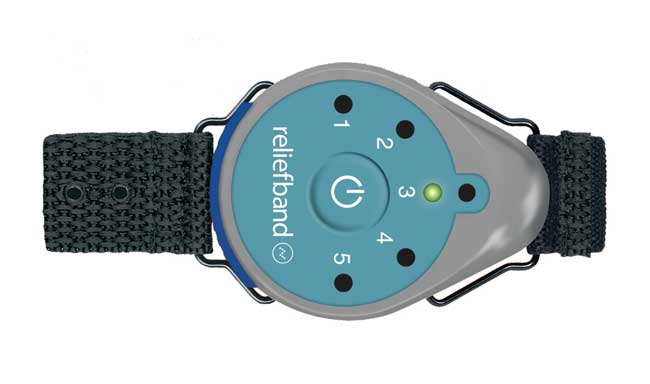 The Reliefband uses a technique called neuromodulation, which uses the body’s natural neural pathways to block the waves of nausea produced by the stomach. 