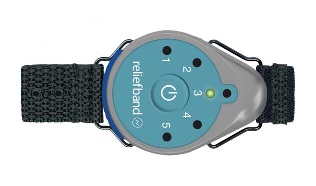 The Reliefband uses a technique called neuromodulation, which uses the body’s natural neural pathways to block the waves of nausea produced by the stomach.