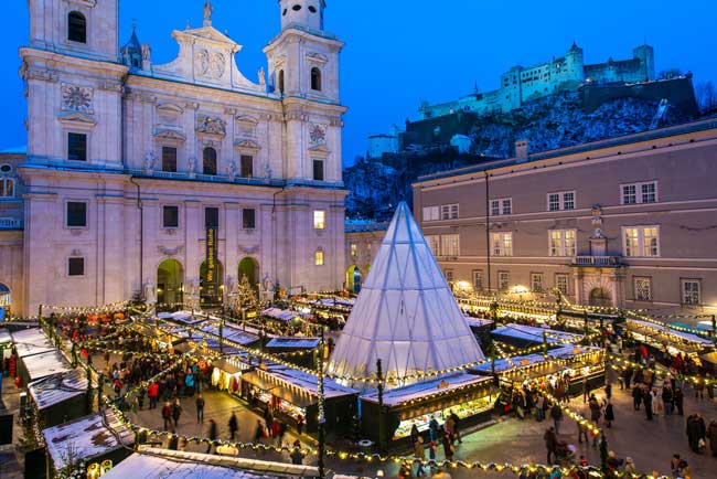 The Christkindl Market in Salzburg's Cathedral Square. Photo by Salzburg Tourism