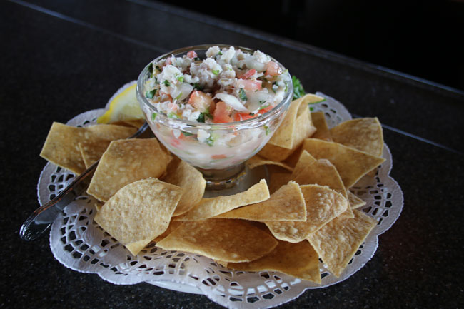 Red snapper ceviche with house-made tortilla chips. at Tony's on the Pier. Photo by Carrie Dow