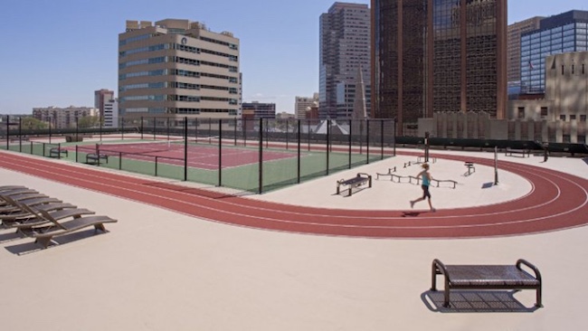 Rooftop tennis court and running track at Grand Hyatt Denver. Photo courtesy of Grand Hyatt Denver