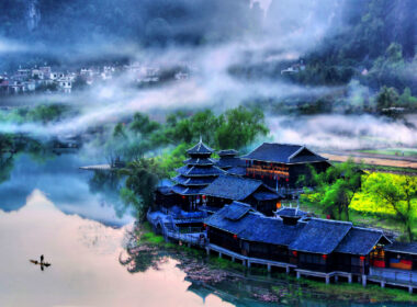 A misty village along the Li River. Photo by Harvey Thomlinson