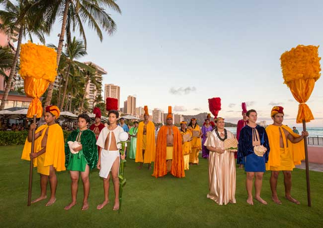 The Aloha Festival Court at the Royal Hawaiian in Oahu. Credit Hawaii Tourism Authority (HTA) / Tor Johnson