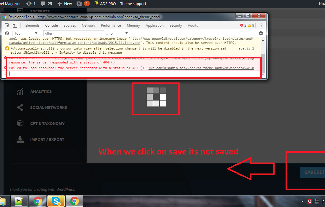 Unable to save theme panel