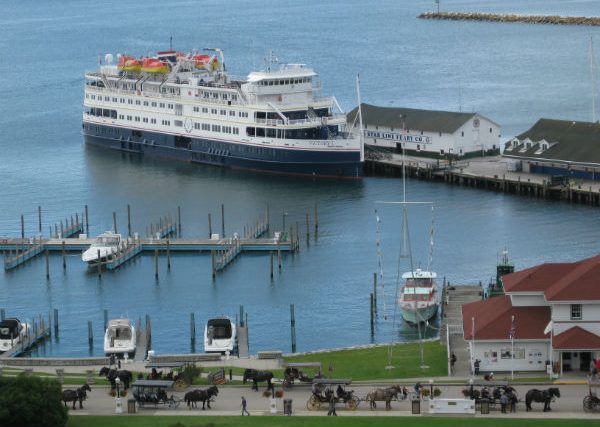 Great Lakes Cruise. Victory 1 cruise ship docked at Mackinac Island Michigan. Photo by Pat Woods