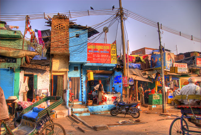 A view of Old Delhi from a moving rickshaw.