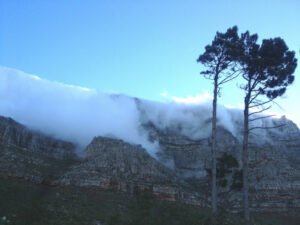 South Africa Table Mountain The cloud cover overhangs at the sides of the mountain. Photo by Sarah Ramnath