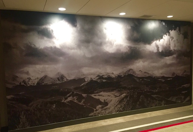 Every floor has a mural with a Colorado Rocky Mountain scene. Photo by Claudia Carbone