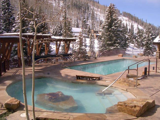 Pool and hot tub in winter. Photo courtesy of The Antlers