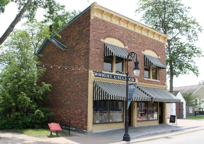 The original Wright Brothers home and cycle shop where they built their airplanes in Greenfield Village, adjacent to the Henry Ford Museum. Photo by Richard Varr