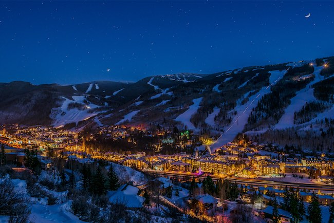 Vail at twilight. Photo by Jeff Andrew, courtesy of Vail Resorts.