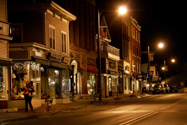 A night time view of the town of Lake Placid. Photo by Dino Vournas