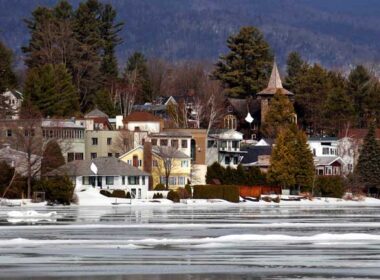 A view of Mirror Lake in Lake Placid, a community located in the Adirondacks of upstate New York .