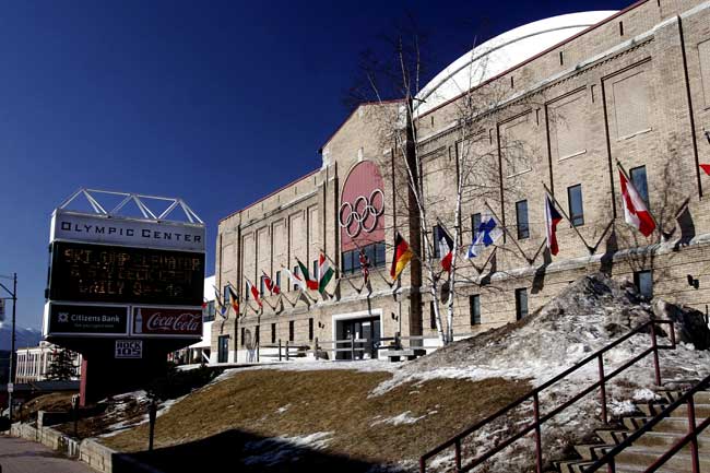 The Olympic Center in downtown Lake Placid, housing the Olympic ice arenas and the Olympics Museum. Photo by Dino Vournas