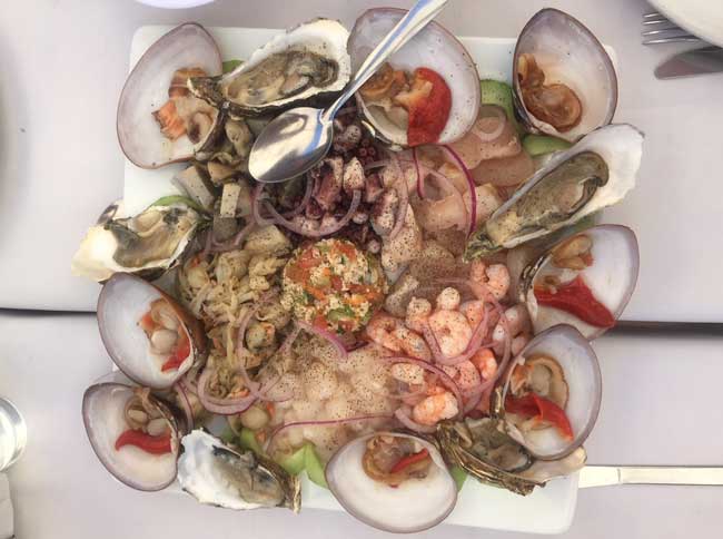 Fresh seafood is a staple in the cuisine of La Paz, such as this excellent dish at Biskmarcito, a restaurant along the water. Photo by Janna Graber