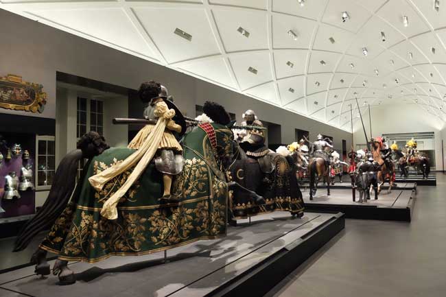 The Armory, with displays of knights on horseback, is another of the museums of the Saxon State Art Collection housed inside Dresden’s Royal Palace. (Saxony Tourism/Wolfgang Gärtner)