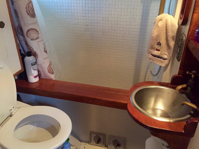 Small bathroom in Forward Stateroom suite. Photo by Claudia Carbone