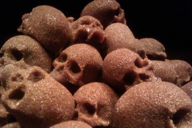 Exhibitions included work commemorating Pacific Islanders who were enslaved on sugar plantations, like a pile of skulls formed out of raw sugar. 