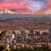 View of Portland, Oregon with mountain in the distance.