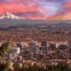 View of Portland, Oregon with mountain in the distance.