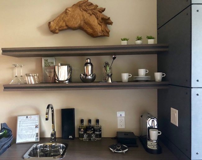 Wet bar with cocktail fixings. Photo by Claudia Carbone