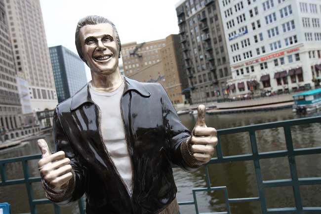 The Bronze statue of The Fonz is a popular art piece in Milwaukee.