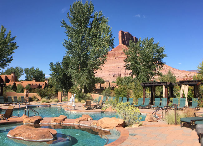 Gateway Canyons Resort boasts two pool areas with beautiful views of The Palisade rock formation. Photo: Liana Moore