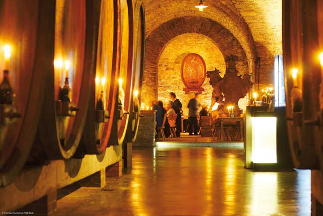 The wine cellars of the Staatlicher Hofkeller under Würzburg Residenz Castle in Franconia. Photo by FrankenTourismus/FWL/Hub