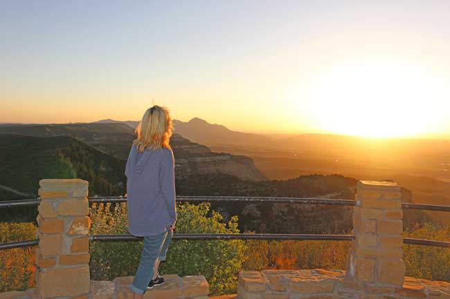 The author watching the sunset in Mesa Verde National Park from Park Point Overlook. Photo courtesy Janna Graber