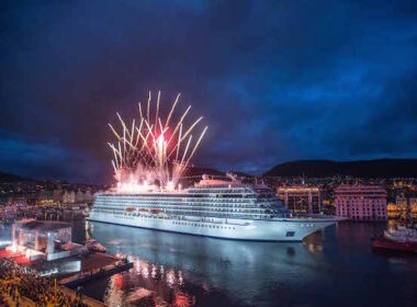 The Viking Star being christened in Bergen, Norway. Photo courtesy of Viking Cruises