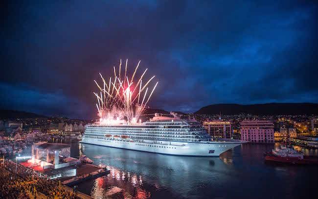 The Viking Star being christened in Bergen, Norway. Photo courtesy of Viking Cruises