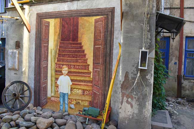 A mural in The Yard Gallery in Kaunas, Lithuania. 