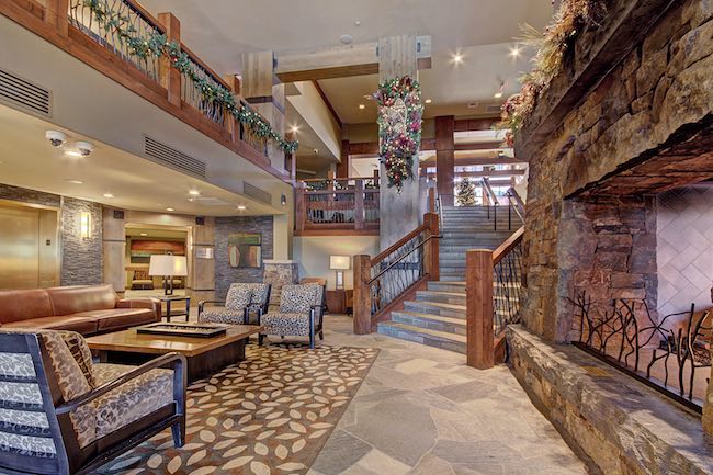 Two-story lobby at One Ski Hill Place. Photo courtesy of Breckenridge Ski Resort