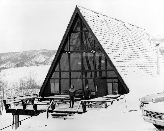 A-Frame Warming Hut built in 1964; demolished in mid-70s. Photo courtesy of Tread of Pioneers Museum in Steamboat Springs, CO