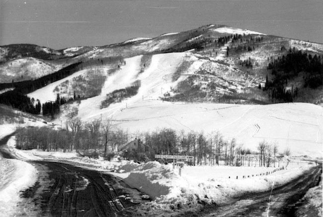 Christie Base circa 1964. Storm Meadows would be built just below See Me, Voodoo and Vogue on the left. Photo courtesy of Tread of Pioneers Museum in Steamboat Springs, CO